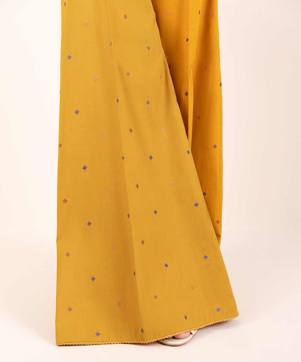 Women's Pret Textured Cotton Yellow Embroidered Sharara