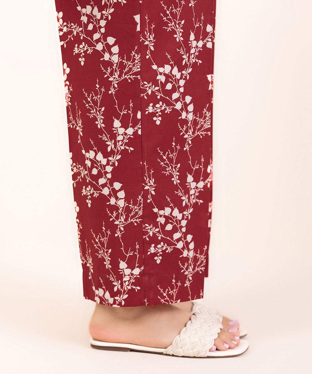 Women's Pret Cambric Red Printed Straight Pants