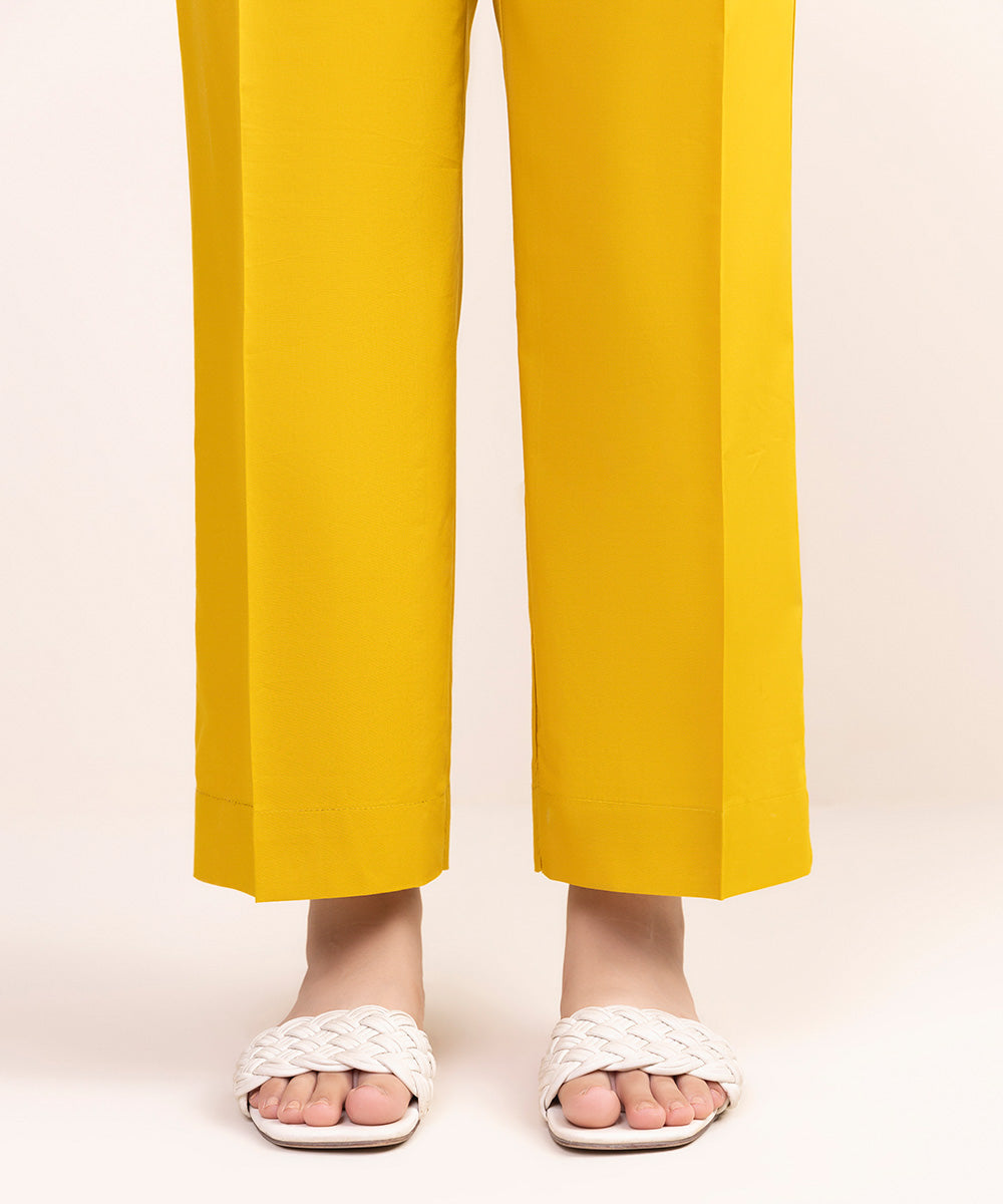 Women's Pret Cambric Yellow Solid Straight Pants