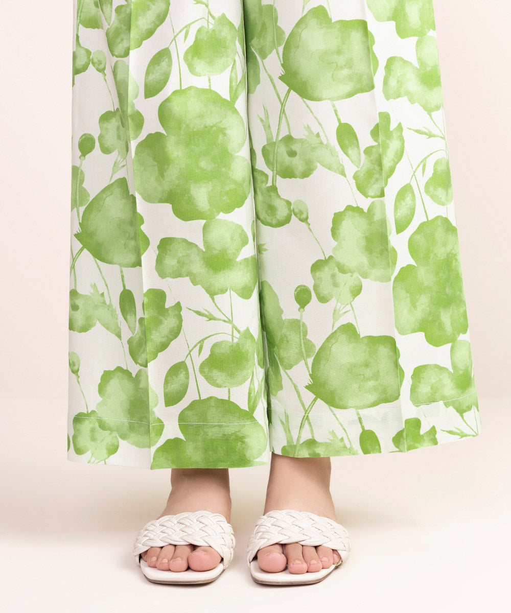 Women's Pret Cotton Viscose Green Printed Culottes