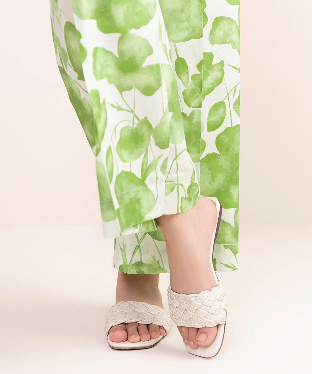 Women's Pret Cotton Viscose Green Printed Culottes