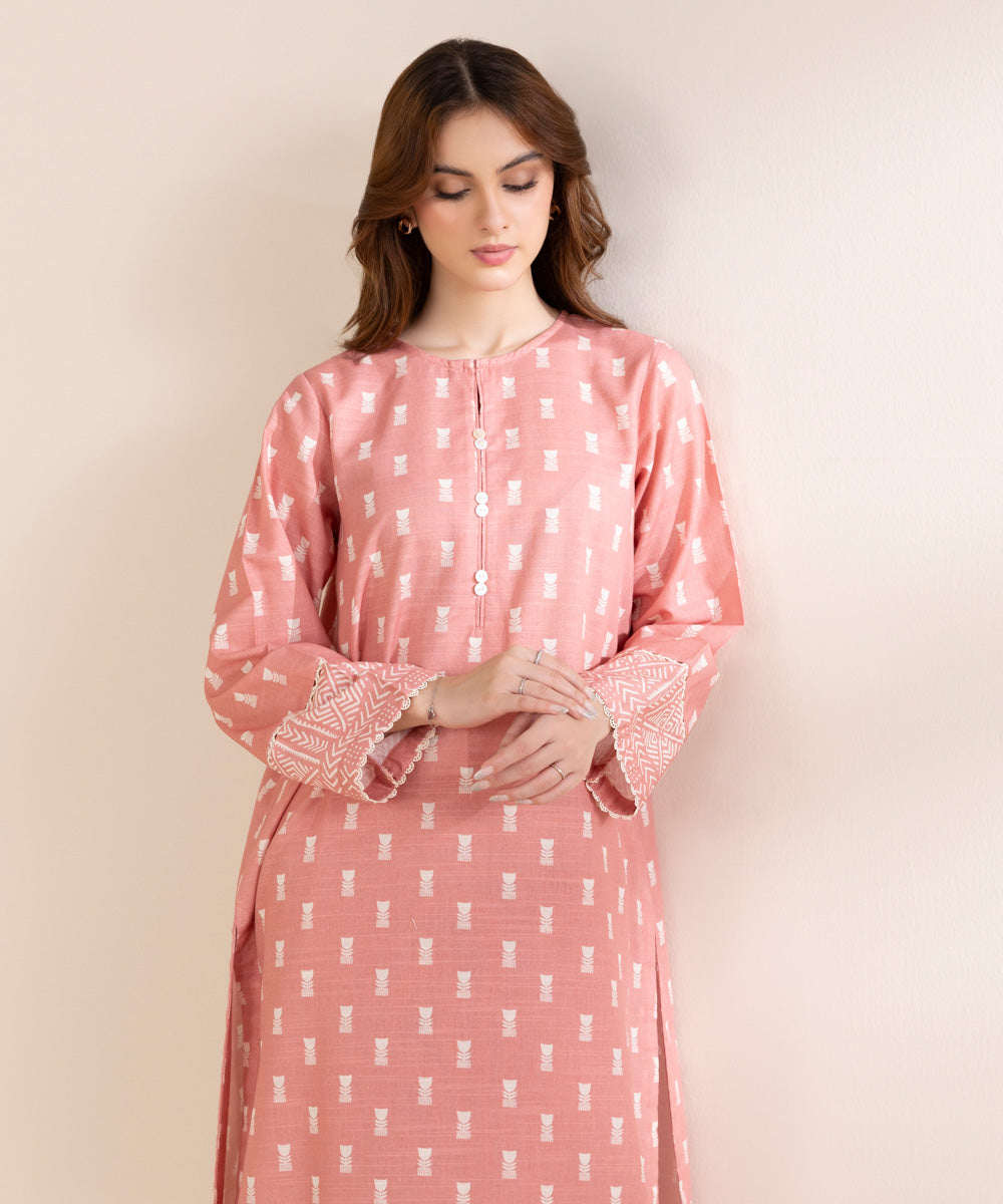 Women's Pret Khaddar Pink Printed Straight Shirt