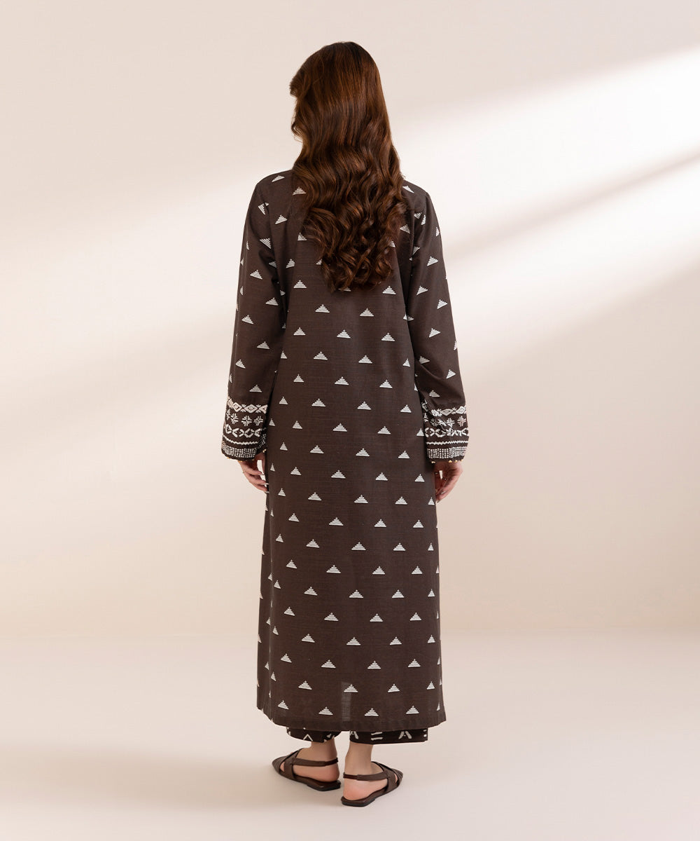 Women's Pret Khaddar Brown Printed A-Line Shirt