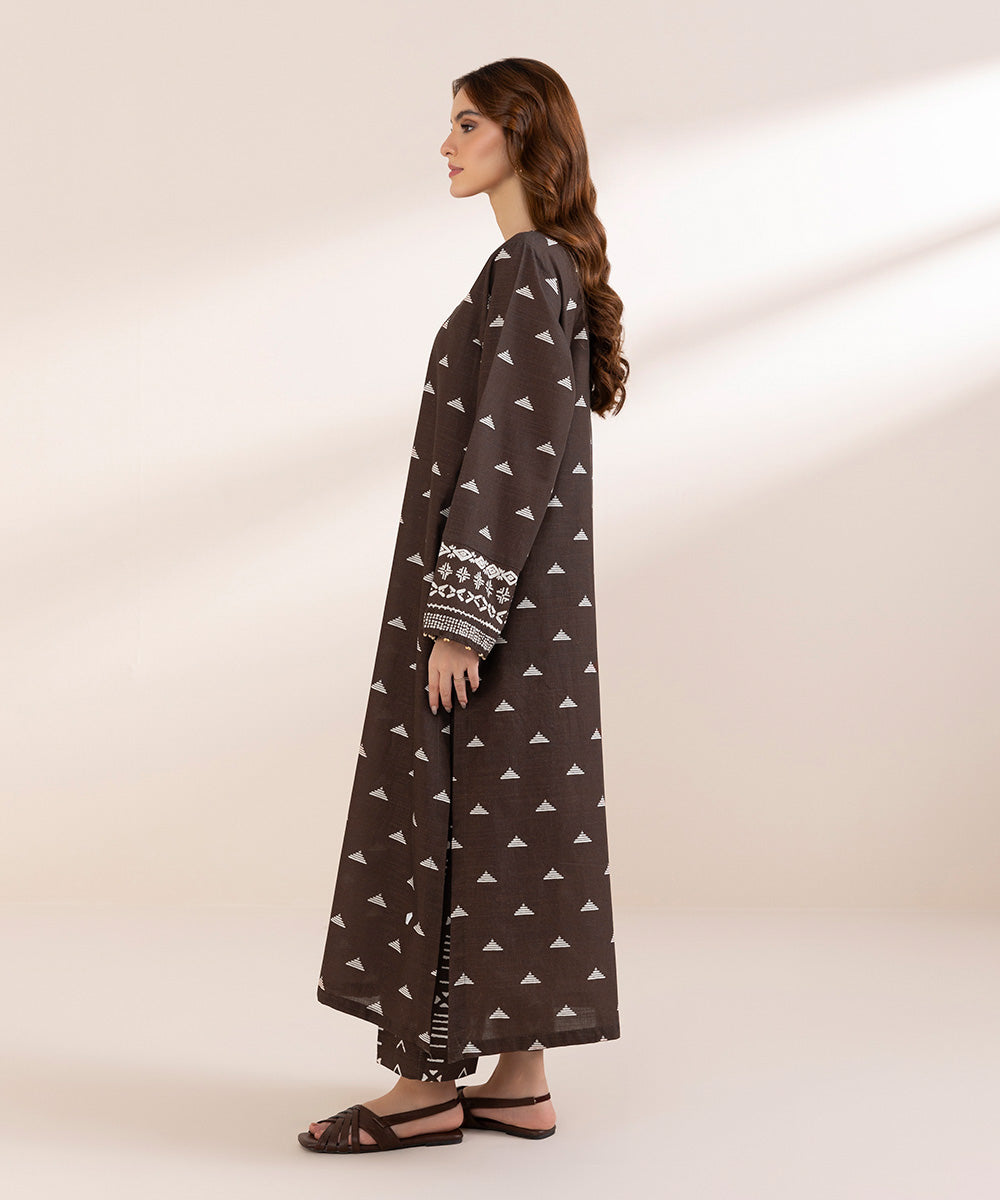 Women's Pret Khaddar Brown Printed A-Line Shirt