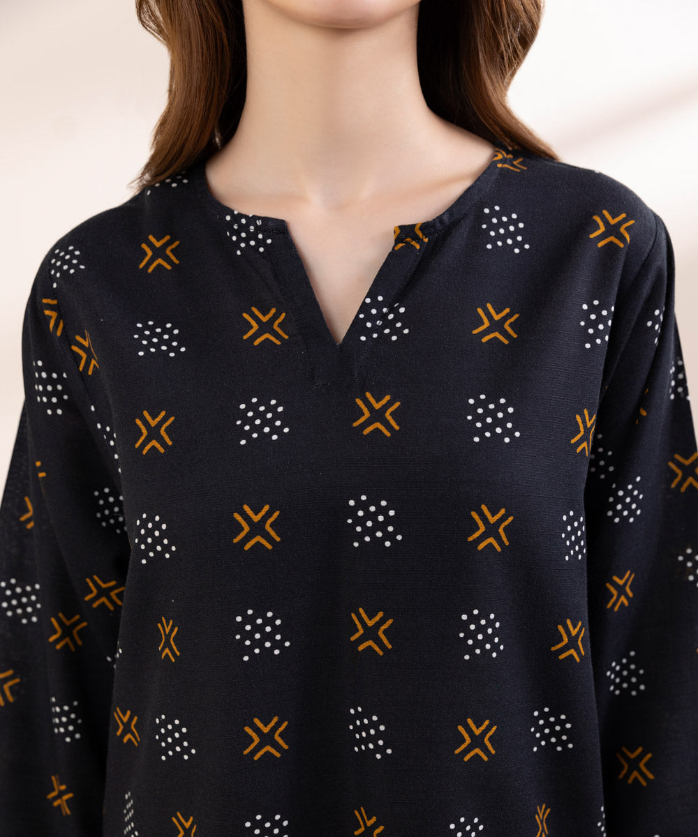 Women's Pret Khaddar Black Printed Boxy Shirt