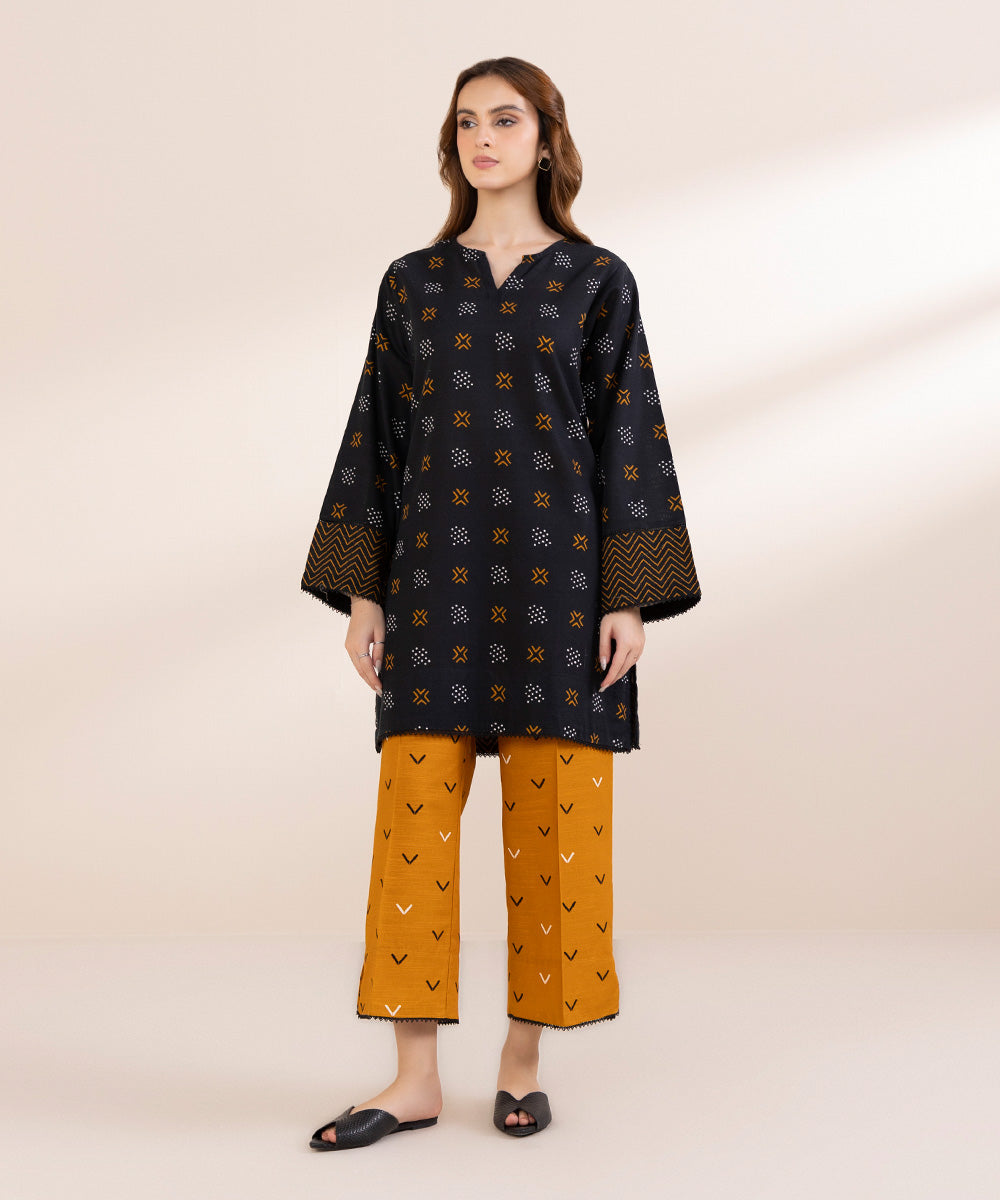 Women's Pret Khaddar Black Printed Boxy Shirt