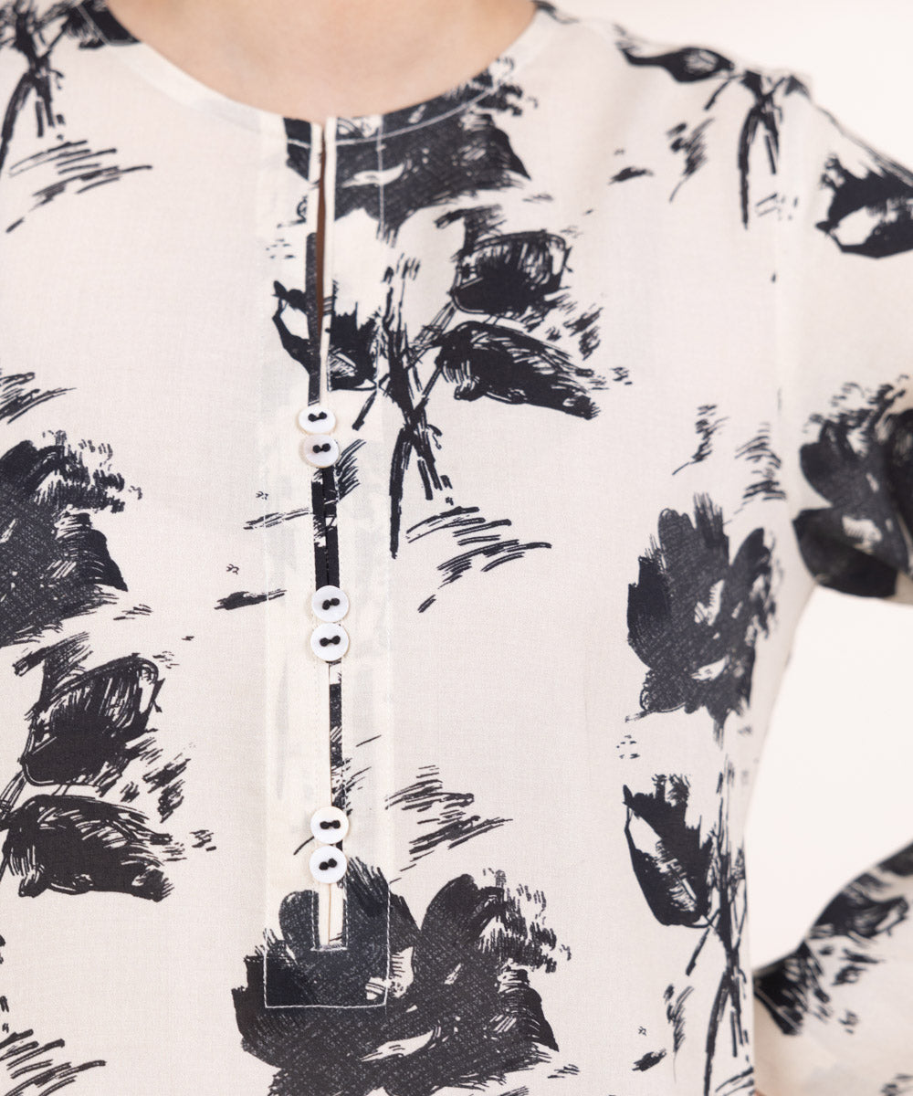 Women's Pret Linen Printed Off White A-Line Shirt