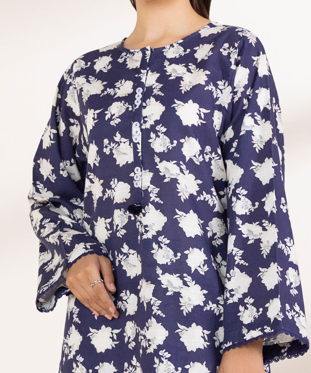 Women's Pret Khaddar Printed Indigo Boxy Shirt