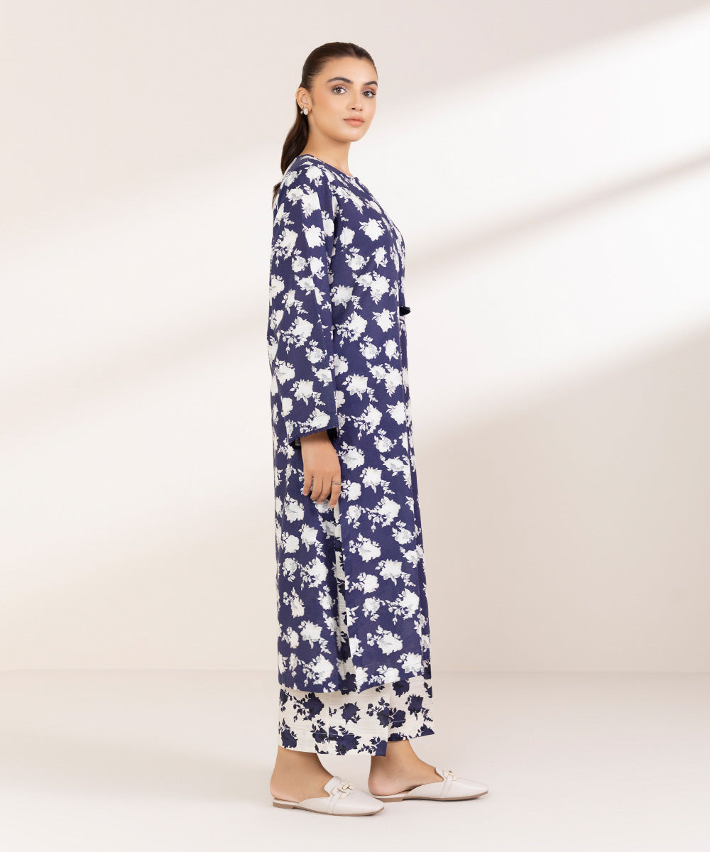 Women's Pret Khaddar Printed Indigo Boxy Shirt