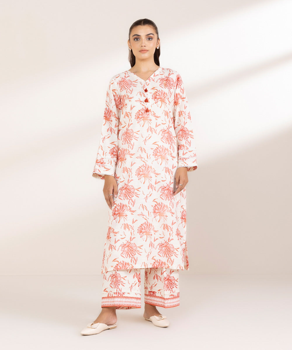 Women's Pret Khaddar Printed Off White  A-Line Shirt