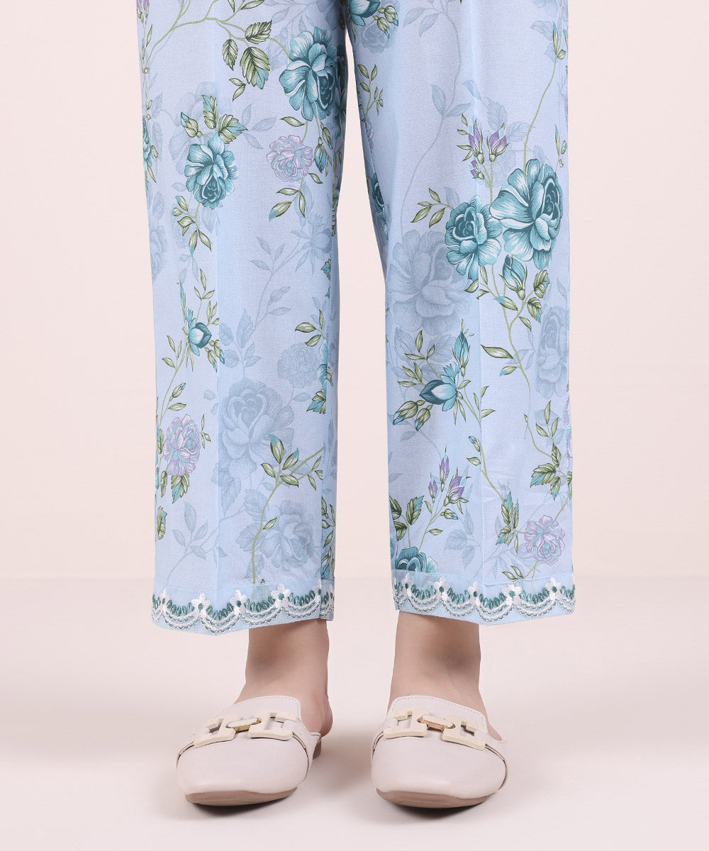 Women's Pret Cambric Embroidered Sky Blue Culottes