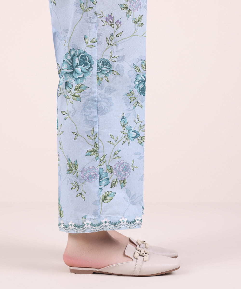 Women's Pret Cambric Embroidered Sky Blue Culottes