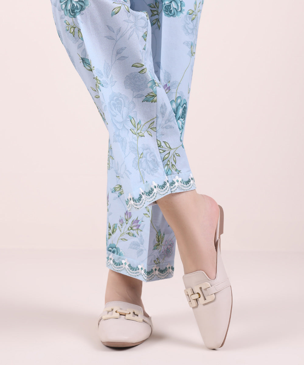 Women's Pret Cambric Embroidered Sky Blue Culottes