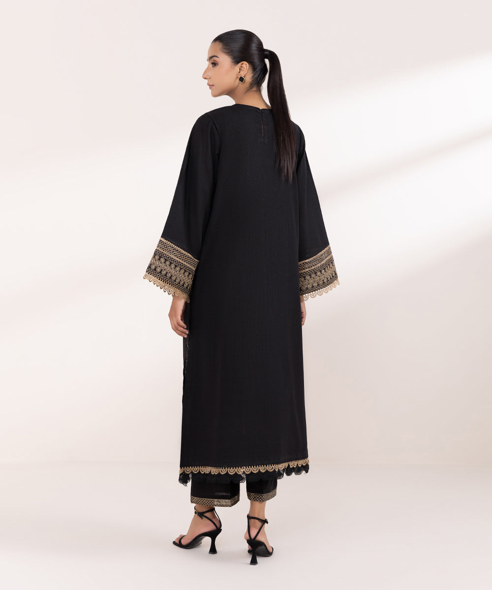 Women's Pret Khaddar Black Embroidered A-Line Shirt