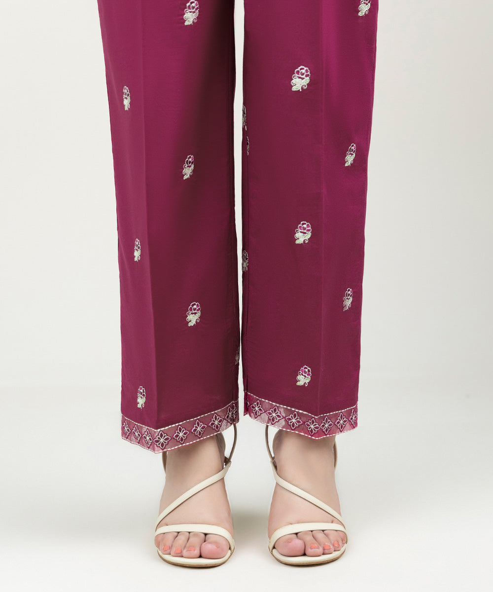 Women's Pret Cambric Embroidered Magenta Straight Pants