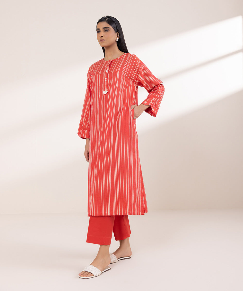 Women's Pret Yarn Dyed Solid Coral Boxy Shirt