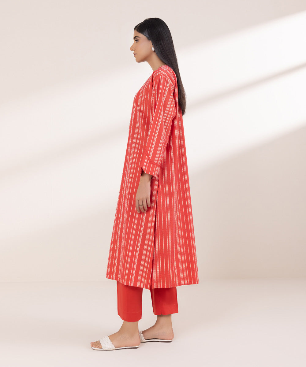 Women's Pret Yarn Dyed Solid Coral Boxy Shirt