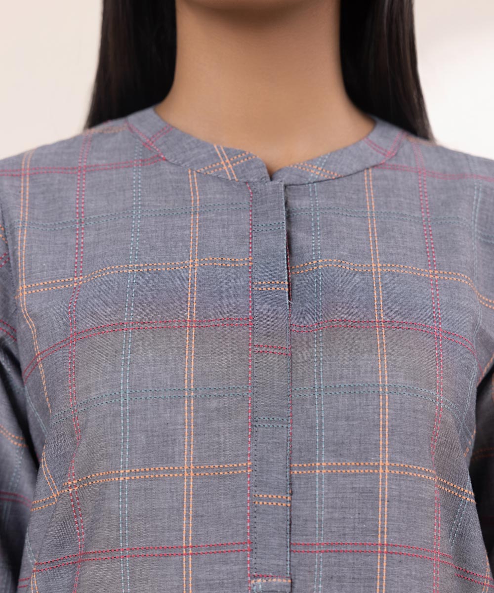 Women's Pret Yarn Dyed Solid Grey A-Line Shirt