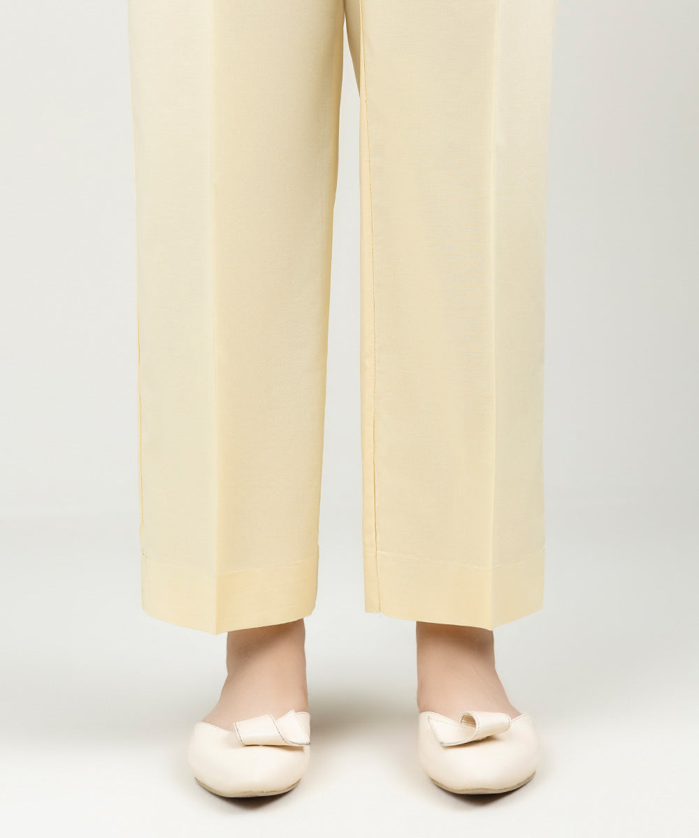 Women's Pret Cambric Solid Panna Cotta Yellow Straight Pants