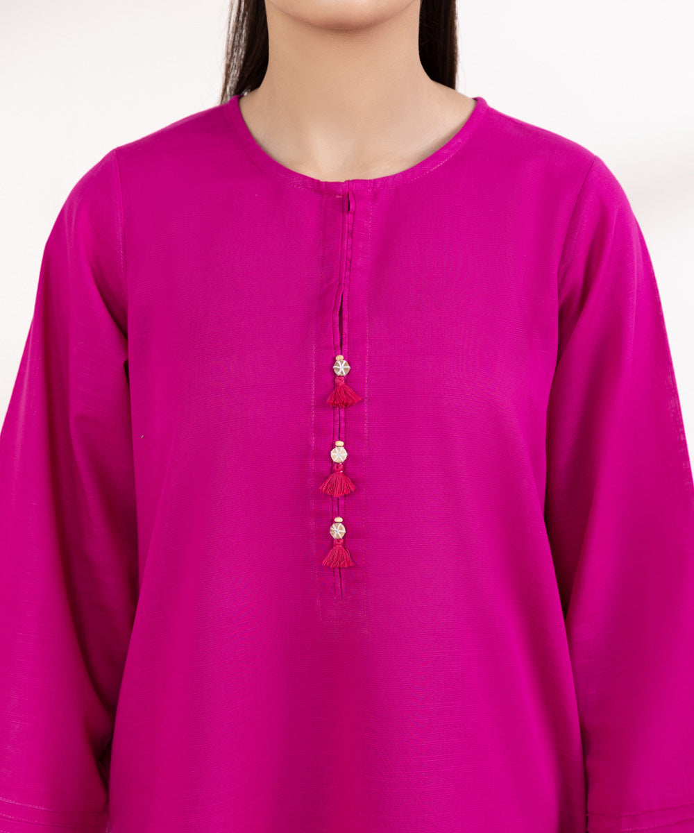 Women's Pret Light Khaddar Solid Pink A-Line Shirt