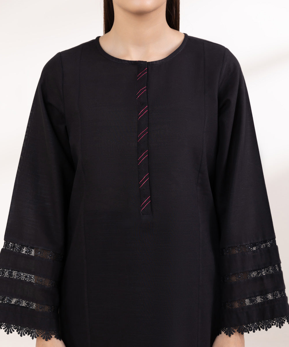 Women's Pret Light Khaddar Solid Black A-Line Shirt