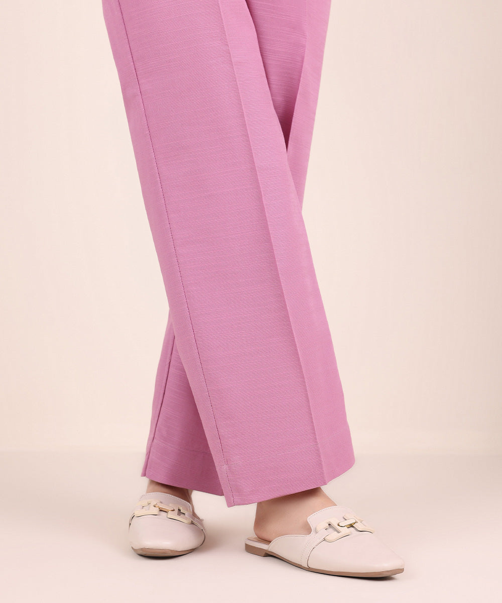 Women's Pret Khaddar Purple Solid Straight Pants