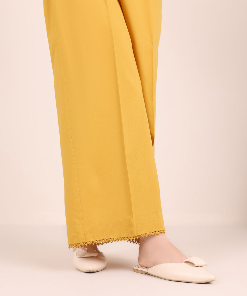 Women's Pret Cotton Viscose Yellow Solid Culottes