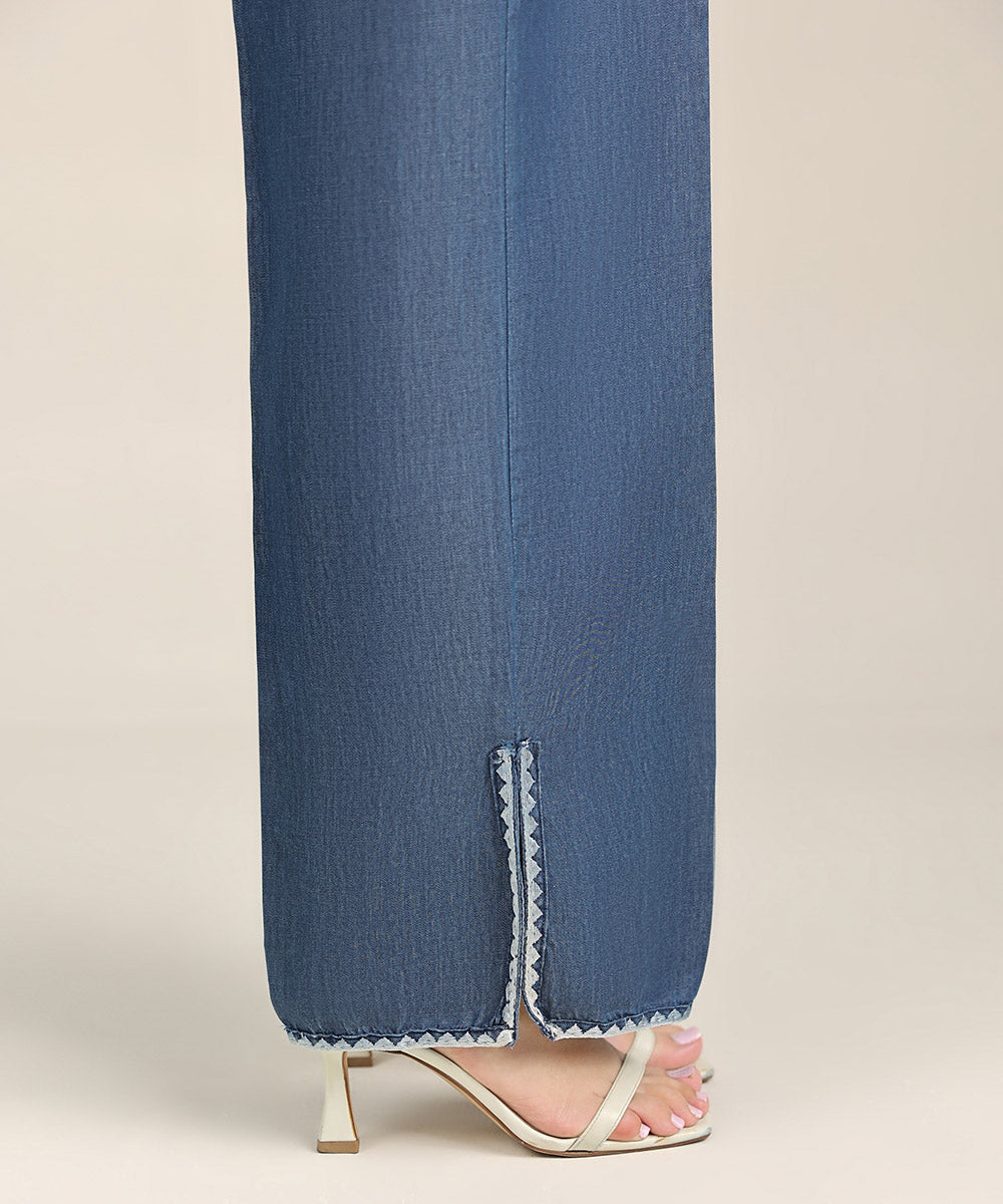 Women's Pret Denim Blue Embroidered Straight Pants