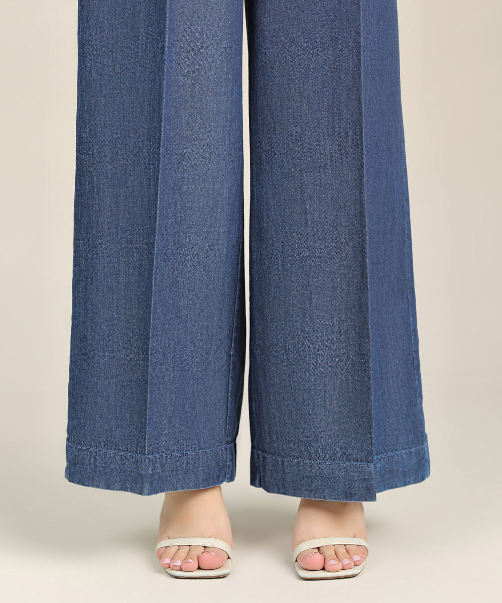 Women's Pret Denim Blue Solid Culottes