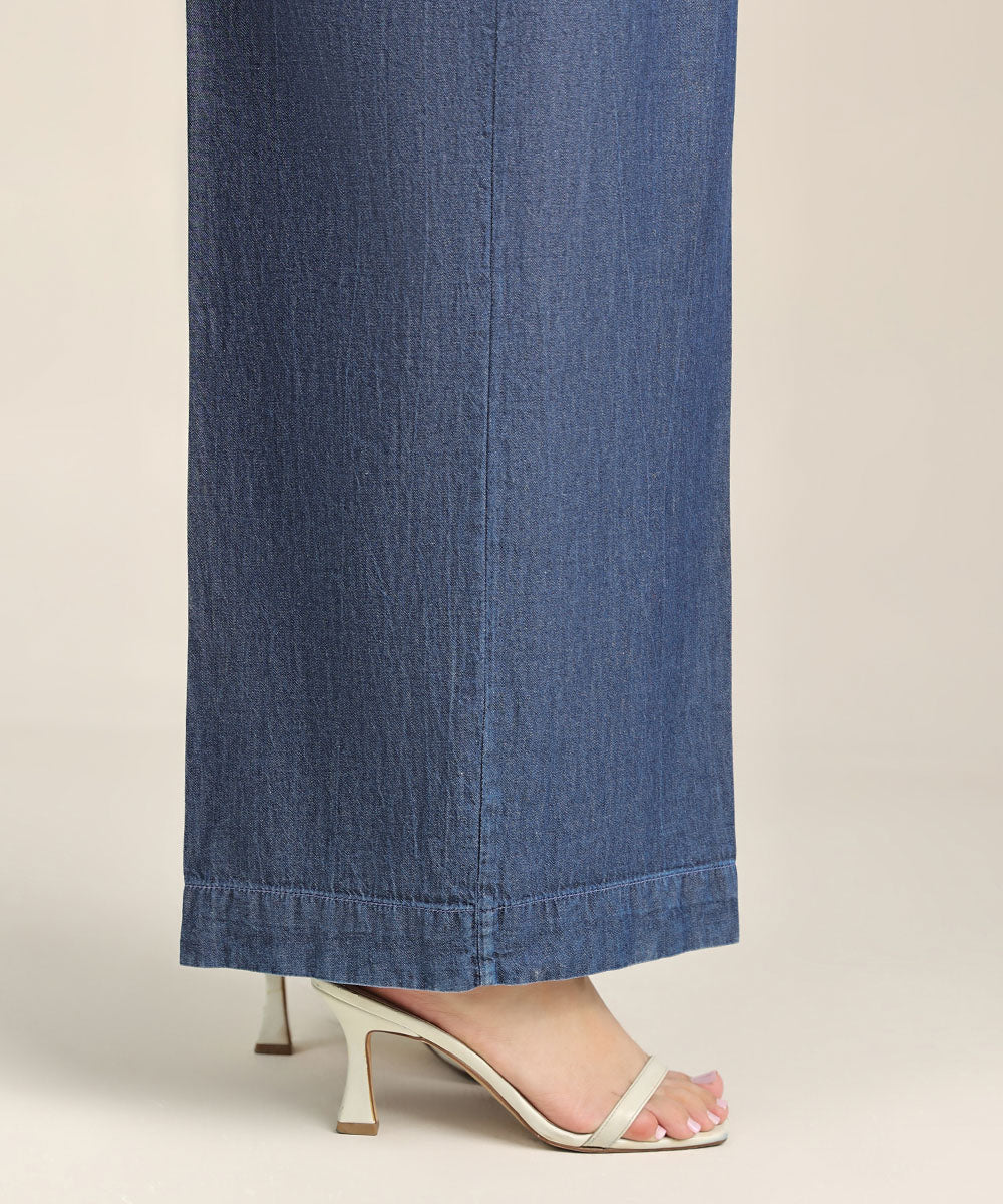 Women's Pret Denim Blue Solid Culottes