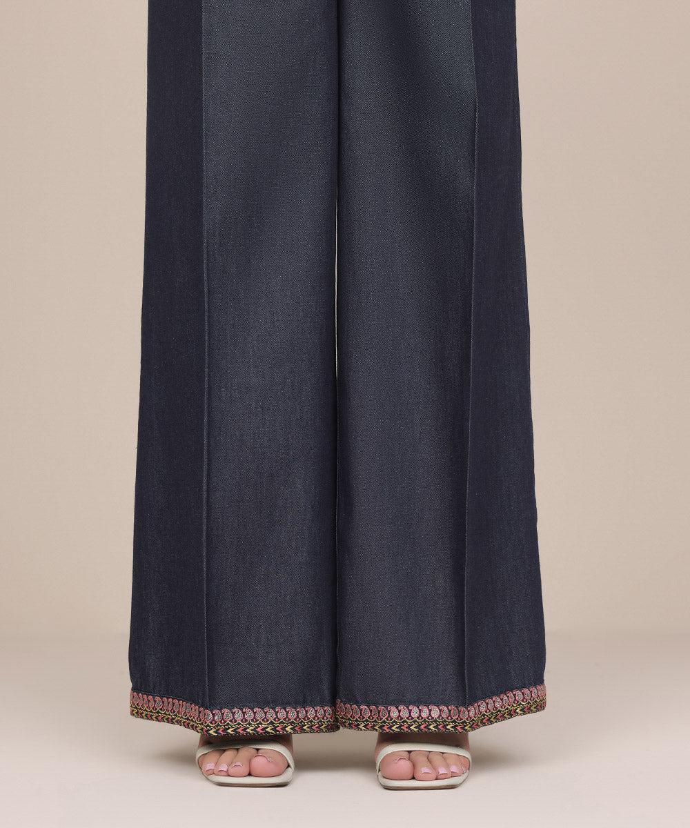 Women's Pret Denim Blue Embroidered Culottes