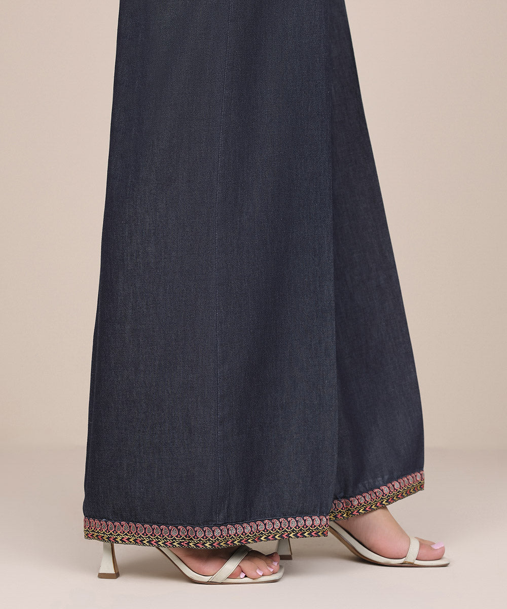 Women's Pret Denim Blue Embroidered Culottes