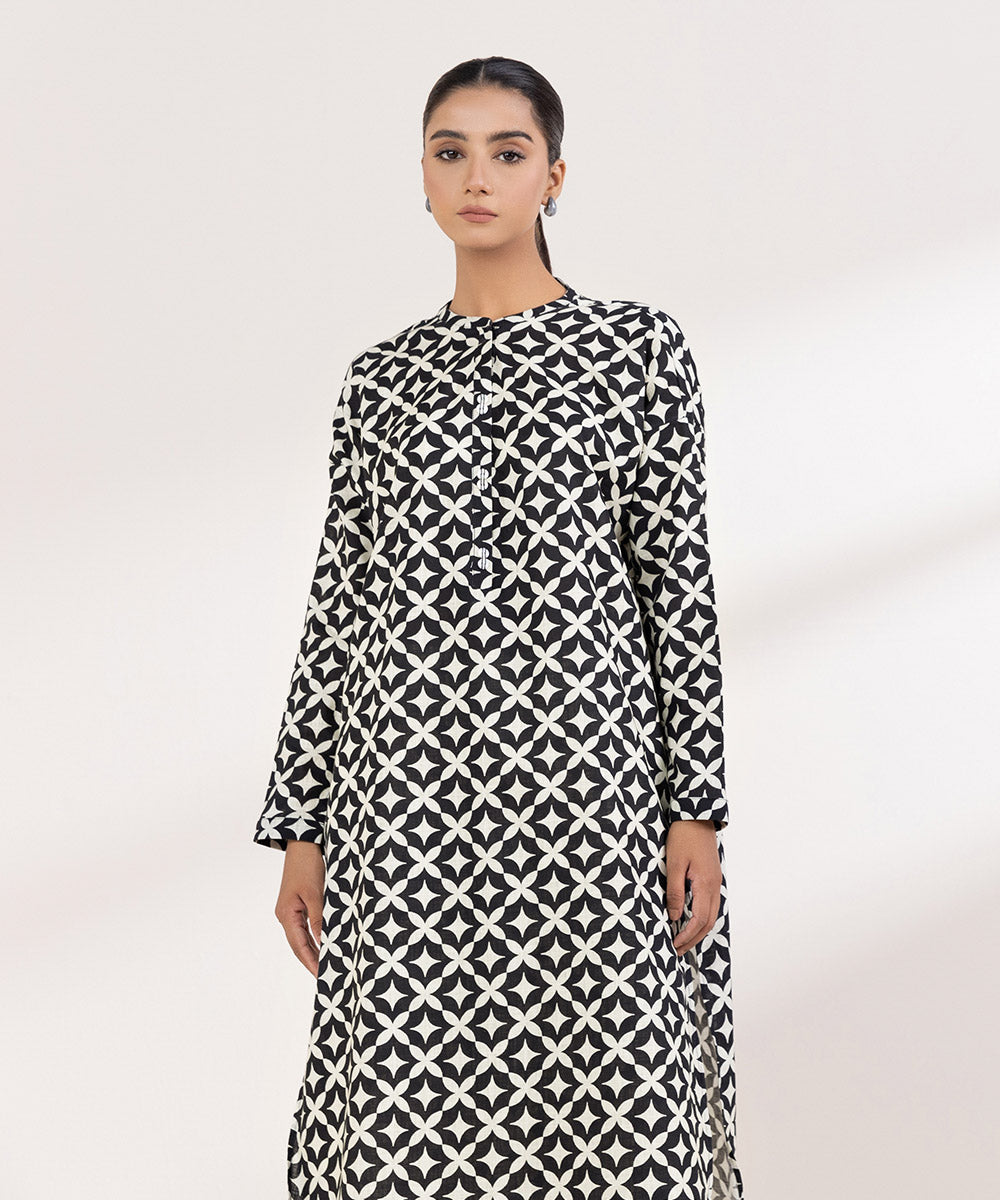 Women's Pret Khaddar Printed Black Boxy Shirt