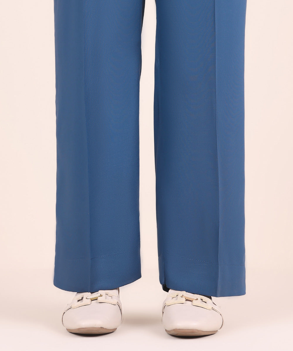 Women's Pret Linen Blue Solid Straight Pants