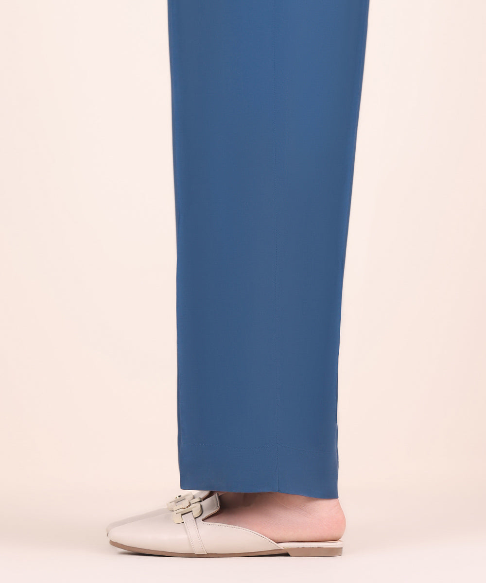 Women's Pret Linen Blue Solid Straight Pants