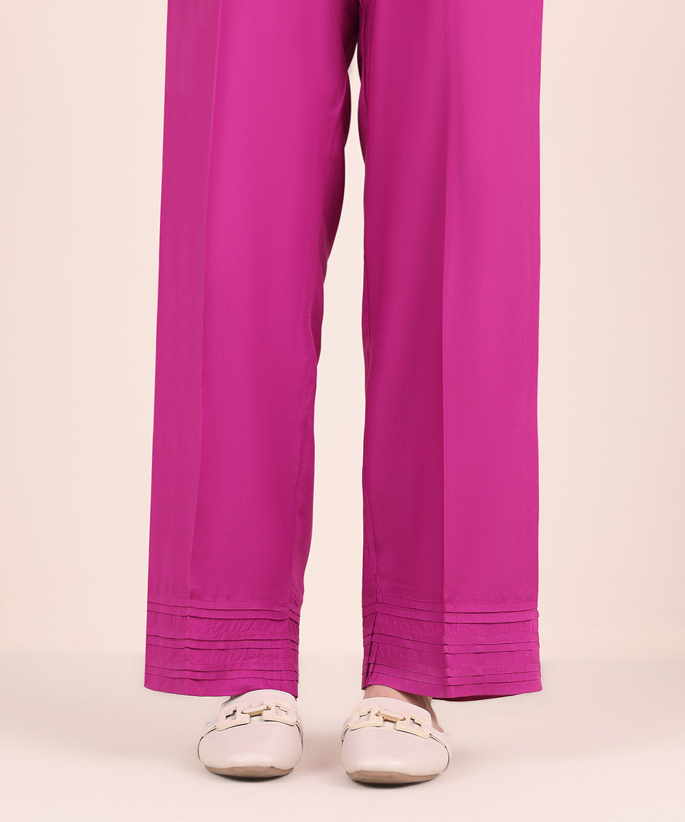 Women's Pret Linen Pink Solid Straight Pants