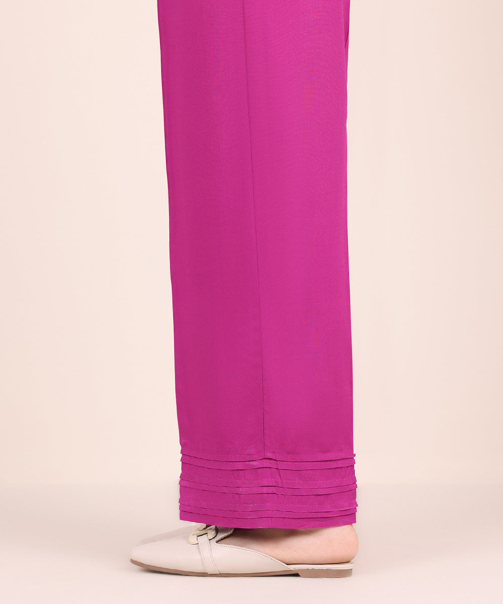 Women's Pret Linen Pink Solid Straight Pants