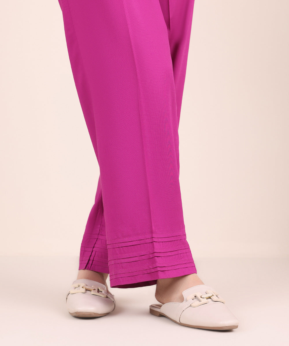 Women's Pret Linen Pink Solid Straight Pants