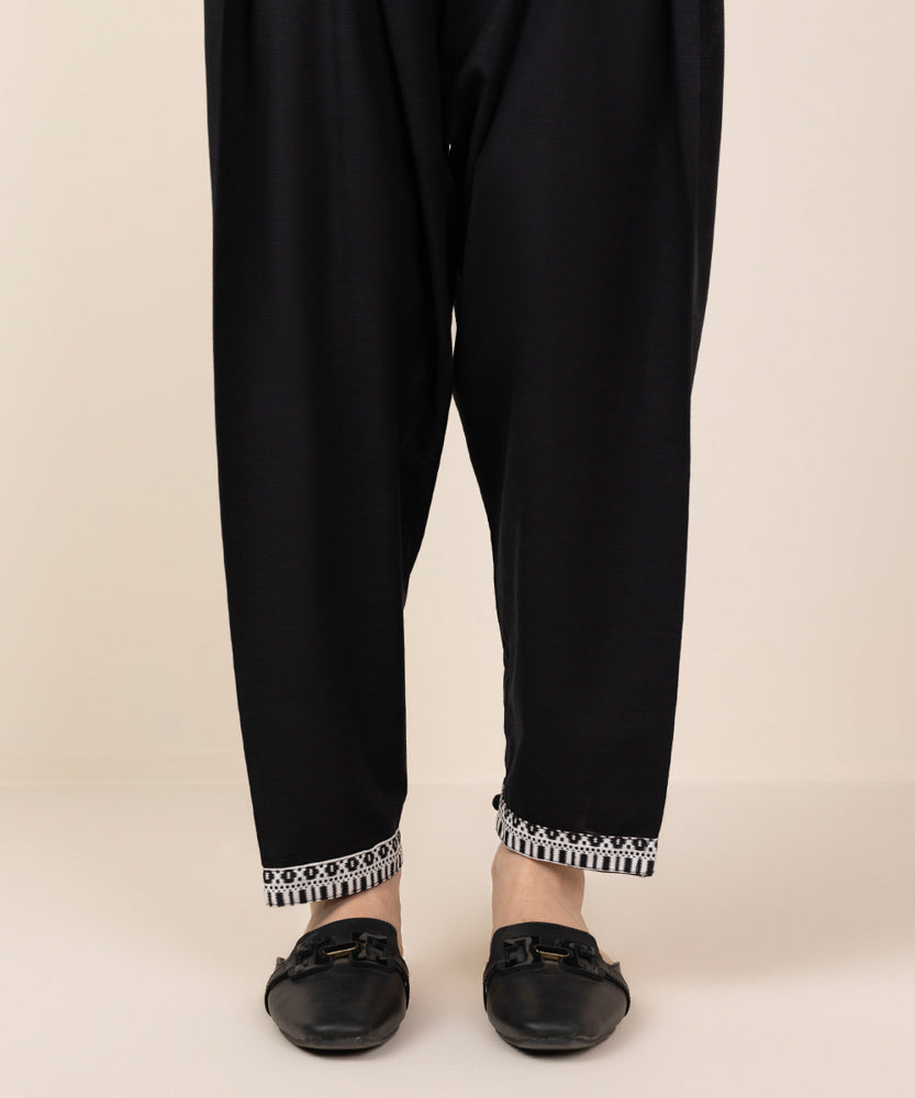 Women's Pret Black Solid Khaddar Shalwar