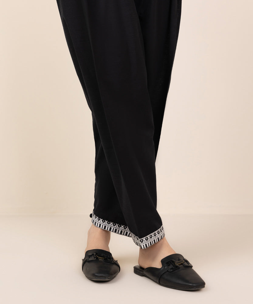 Women's Pret Black Solid Khaddar Shalwar