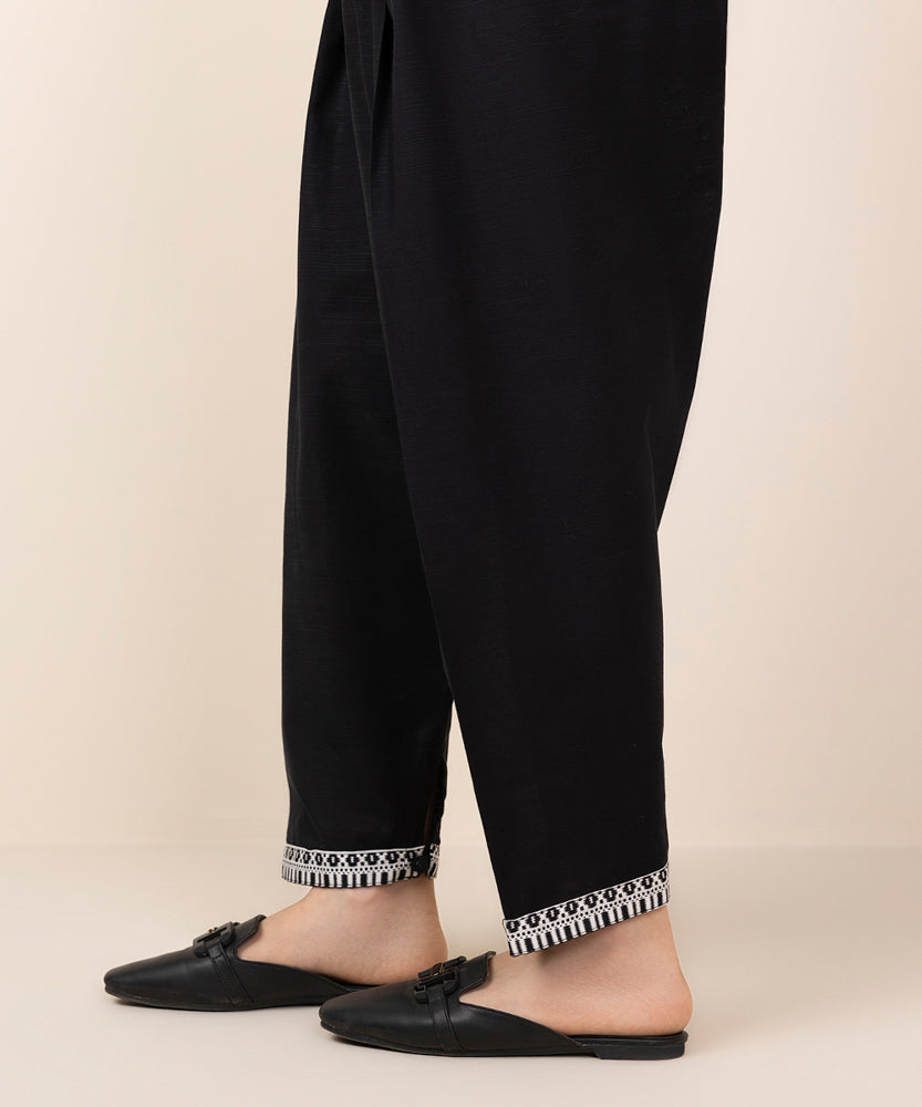 Women's Pret Black Solid Khaddar Shalwar