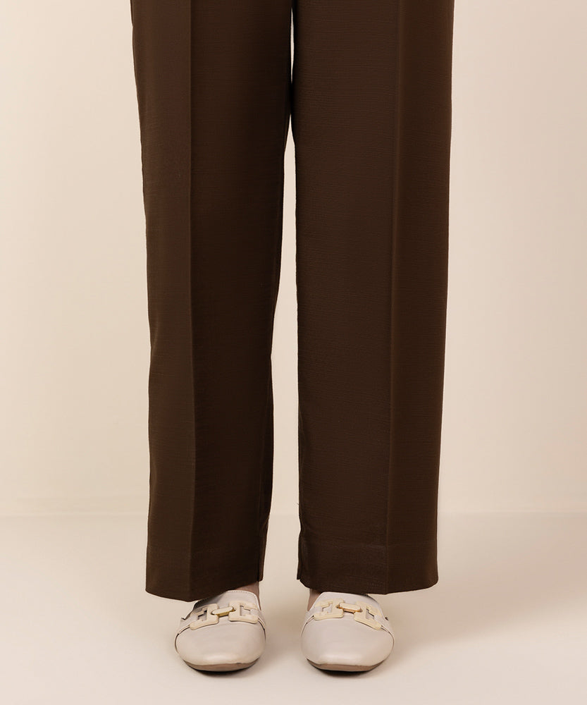 Women's Pret Chocolate Brown Solid Khaddar Straight Pants