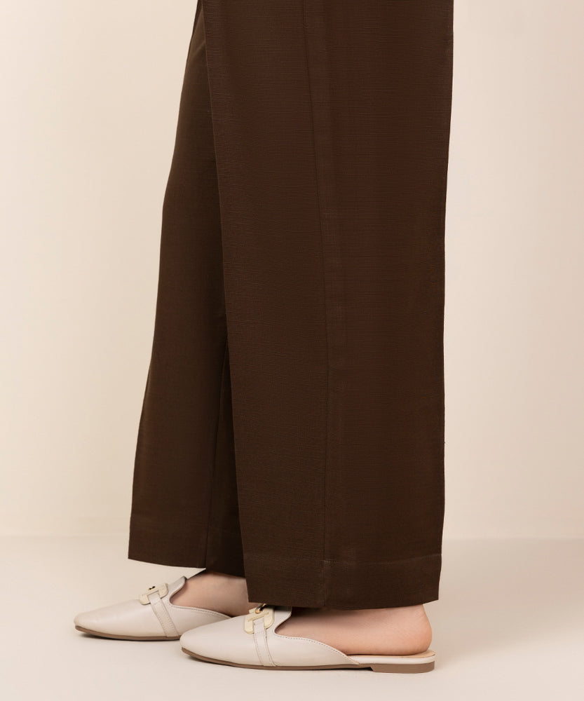 Women's Pret Chocolate Brown Solid Khaddar Straight Pants