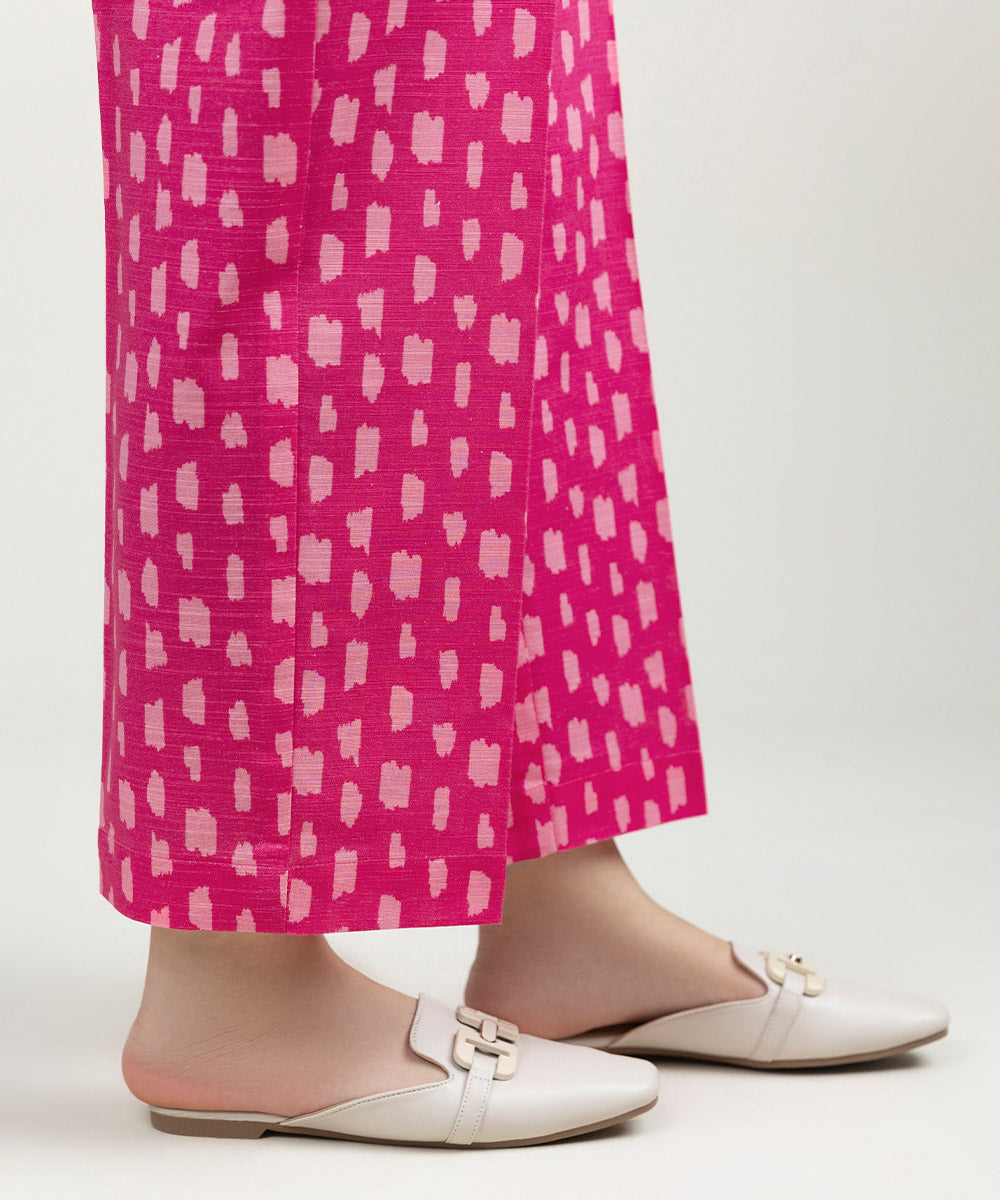 Women's Pret Khaddar Printed Hot Pink Straight Pants