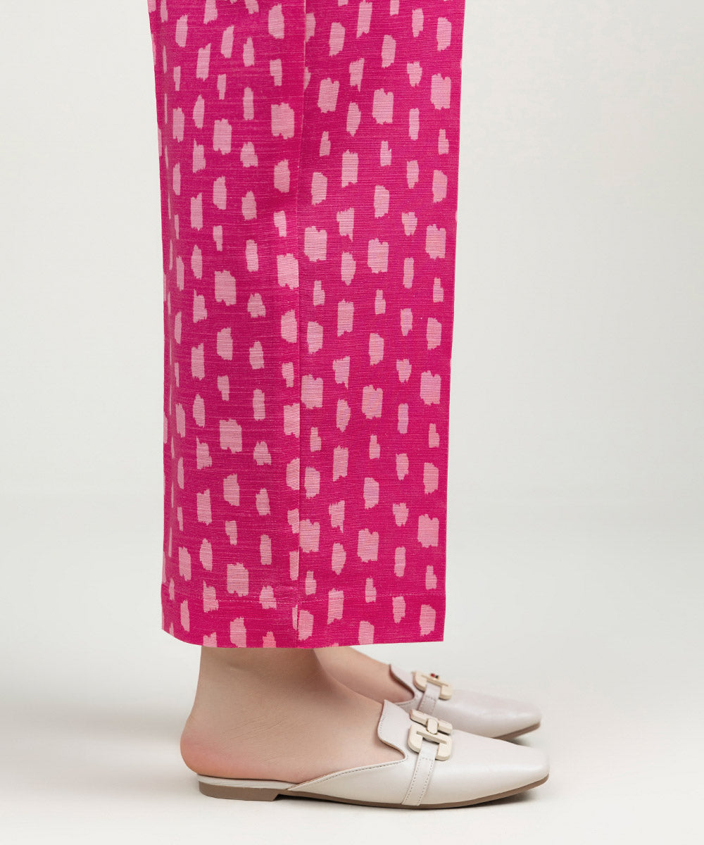 Women's Pret Khaddar Printed Hot Pink Straight Pants