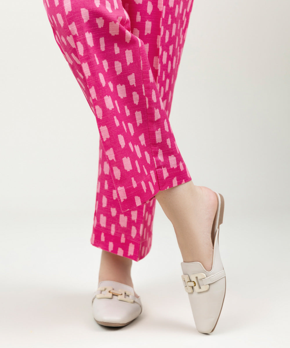 Women's Pret Khaddar Printed Hot Pink Straight Pants