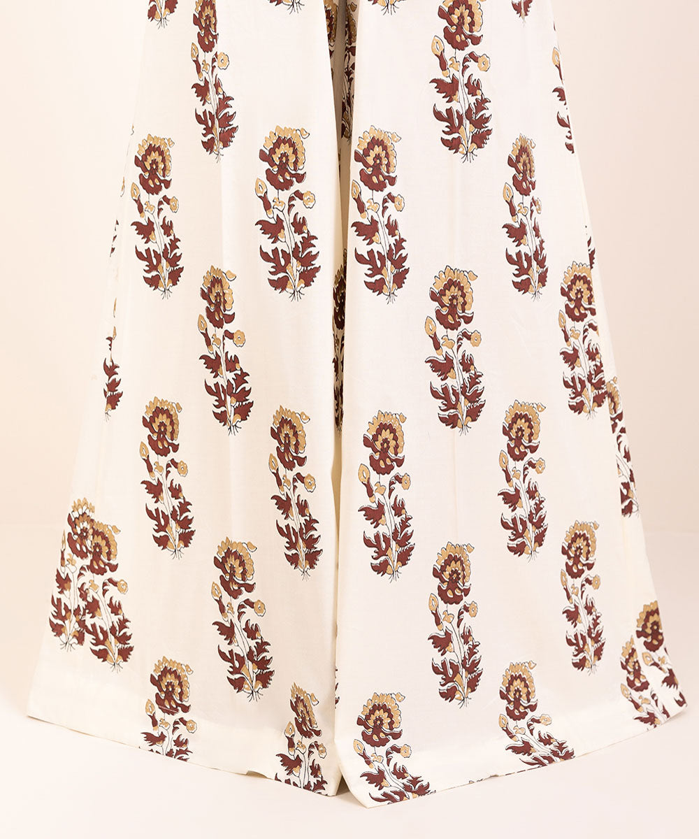 Women's Pret Cotton Viscose Off White Printed Sharara