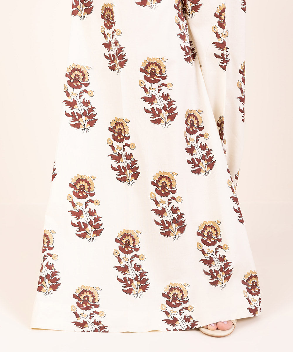 Women's Pret Cotton Viscose Off White Printed Sharara