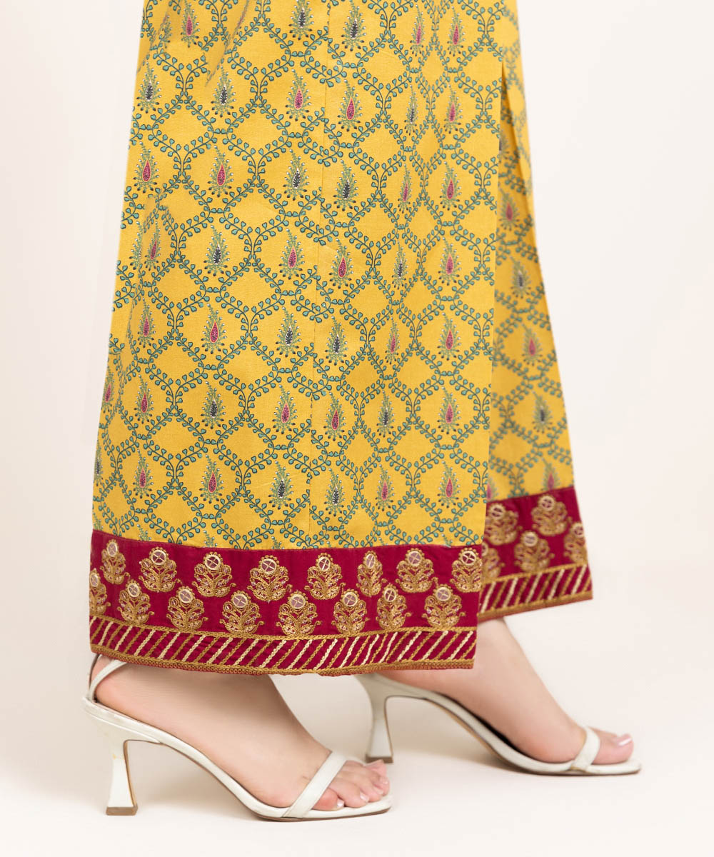 Women's Pret Cambric Embroidered Yellow Culottes