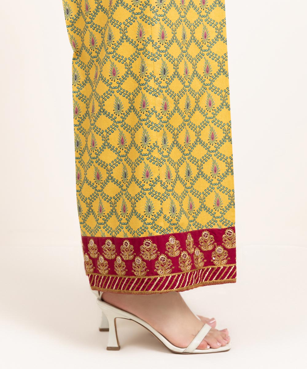 Women's Pret Cambric Embroidered Yellow Culottes